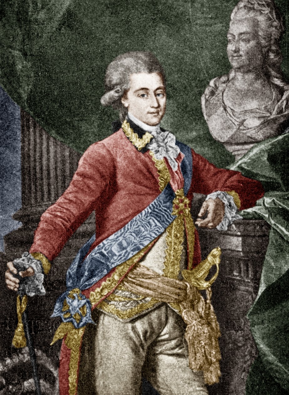 Alexander Dmitrievich Lanskoy (1758-1784) russisk militær, elsker af Katarina II af Rusland, kobberstik farvelagt dokument af Dmitri Grigor