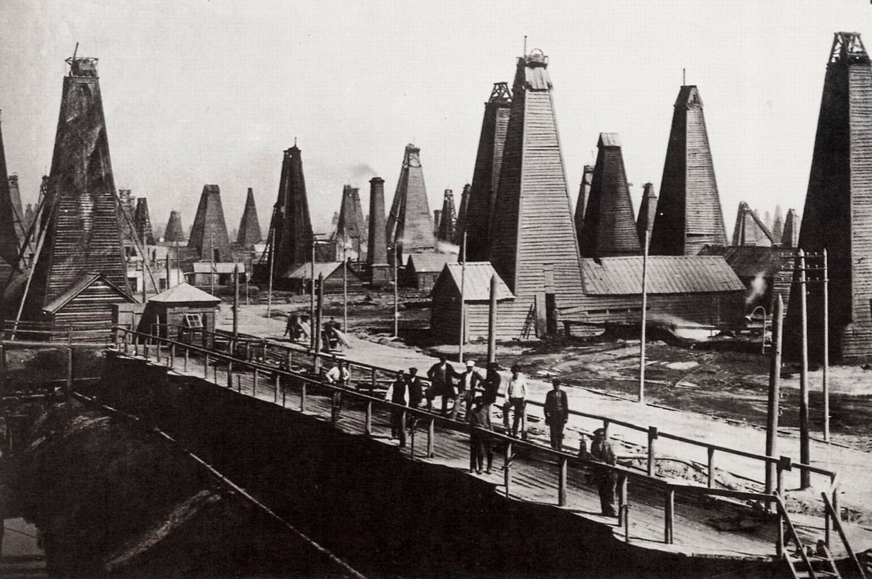 Olieboringer ved Baku ved Det Kaspiske Hav, Rusland, c1890 af Dmitri Ivanovich Yermakov