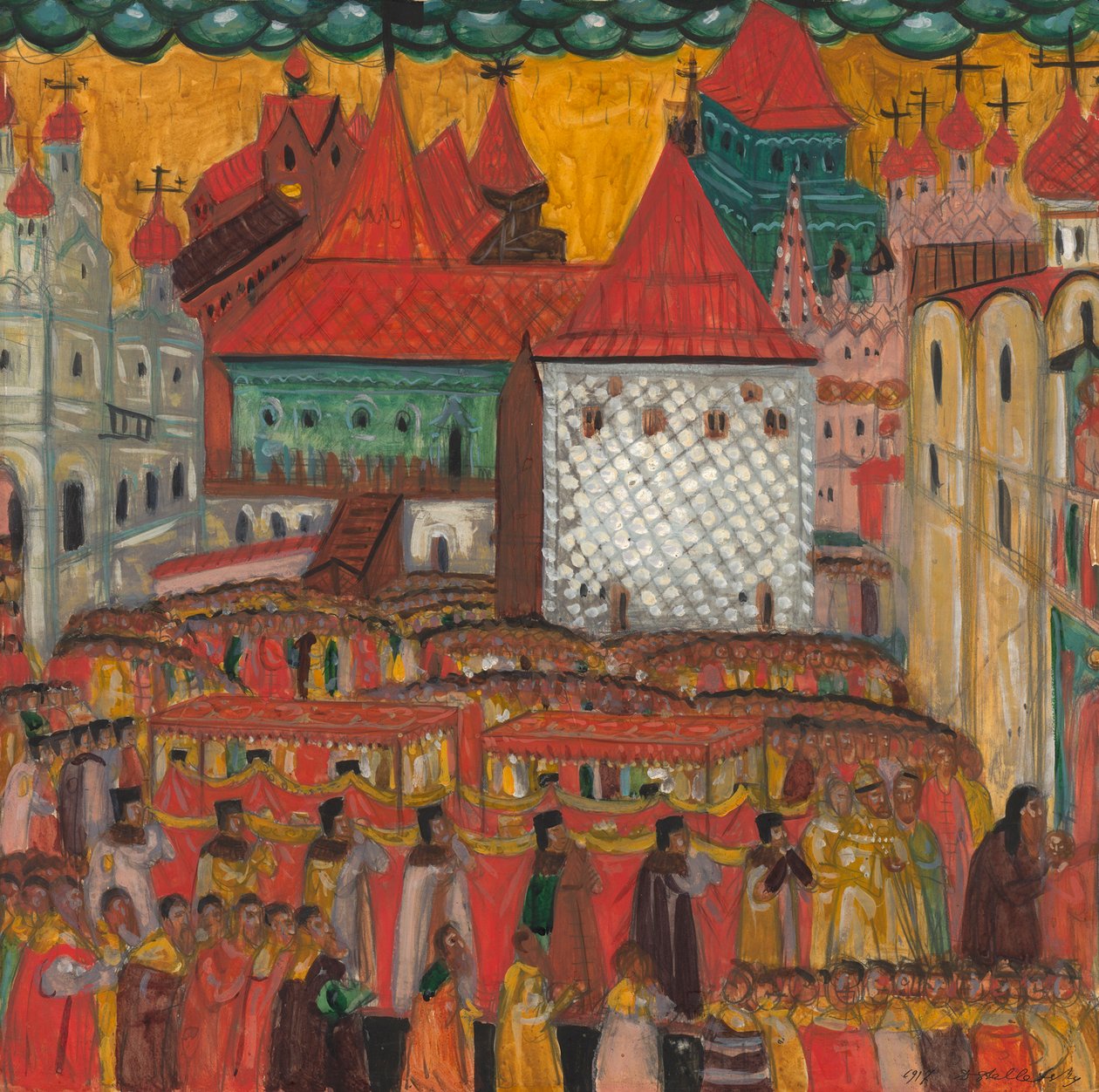 Procession of the Cross in Celebration of the Birth of Peter the Great, 1917.dani af Dmitri Semyonovich Stelletsky
