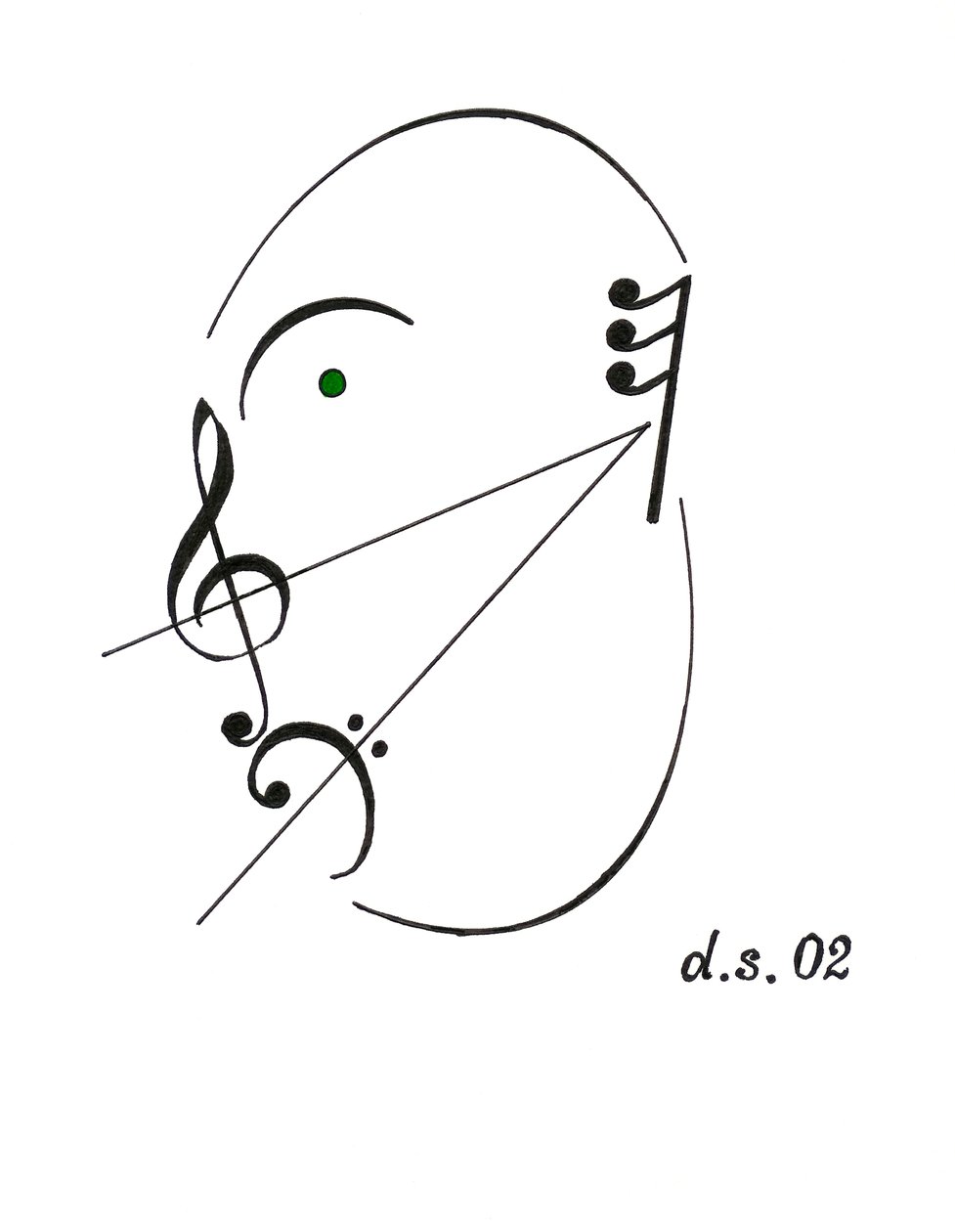 Diminuendo-ansigt - et syngende ansigt tegnet ved hjælp af det musikalske symbol for diminuendo og forskellige andre musikalske notationer af Dmitri Smirnov