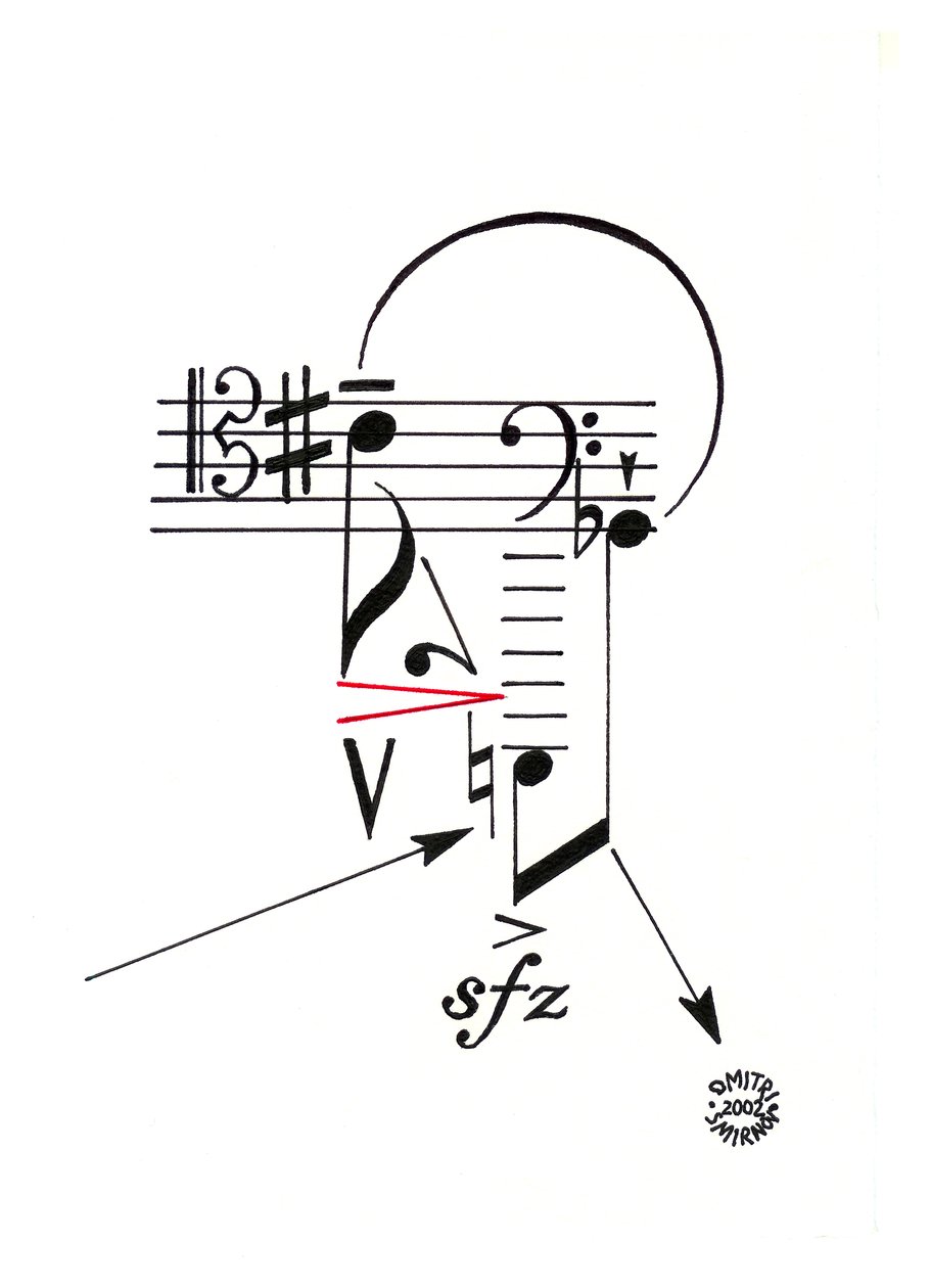 Helt - ansigt tegnet ved hjælp af musikalsk notation af Dmitri Smirnov