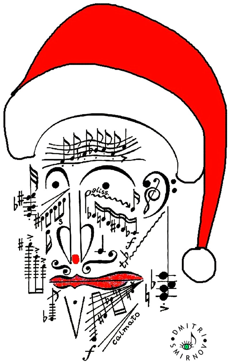 Musical Santa - julemandens hoved - julemanden tegnet ved hjælp af musikalsk notation og iført en rød hue af Dmitri Smirnov