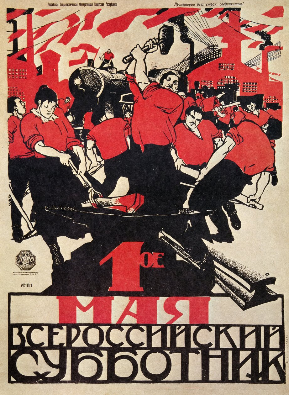 RUSSISK REVOLUTION "1. maj: Frivillig arbejdsdag for alle russere!" af Dmitry (1883 1946) Moor