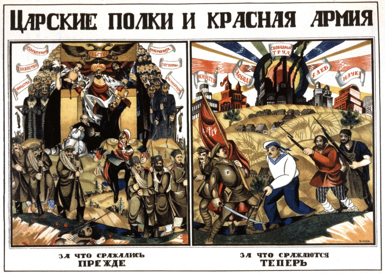 De tsaristiske regimenter og den røde hær, ca. 1920 (plakat) af Dmitry (1883 1946) Moor