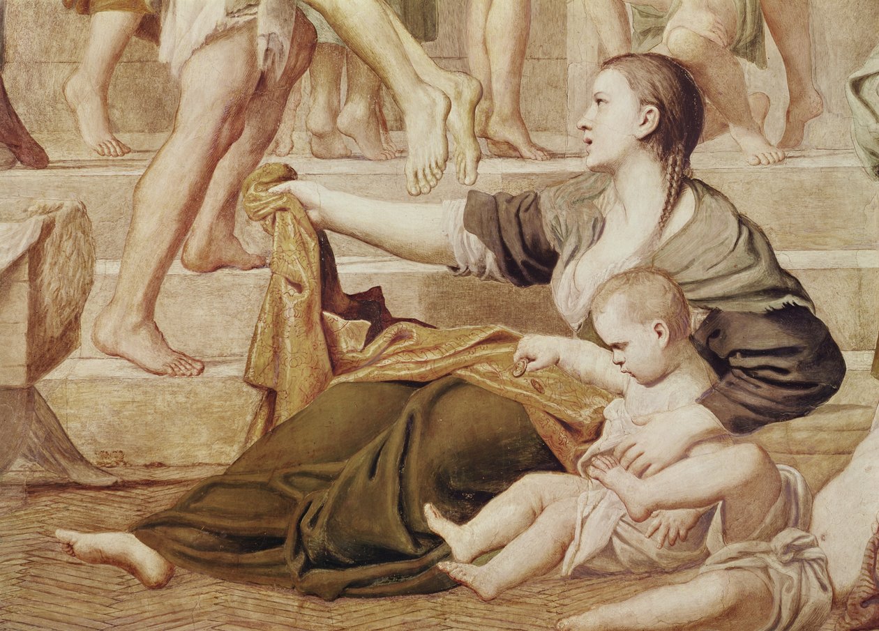 Detalje af den hellige Cecilia, der uddeler almisser ca. 1612-15 (detalje af 438851) af Domenichino
