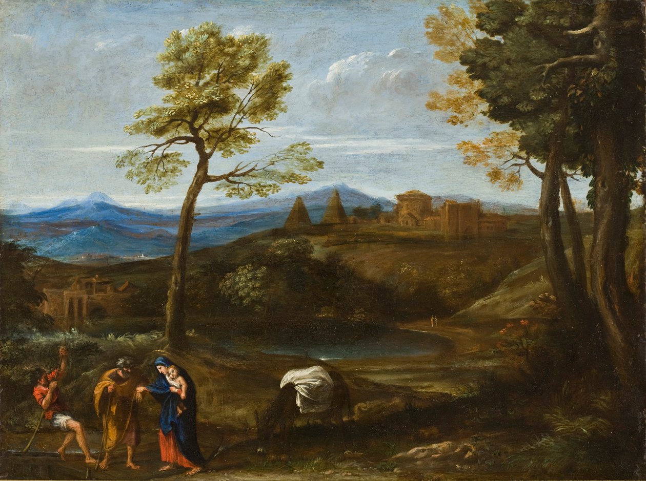 Landskab med flugten til Egypten, ca.1605 (olie på kobber) af Domenichino