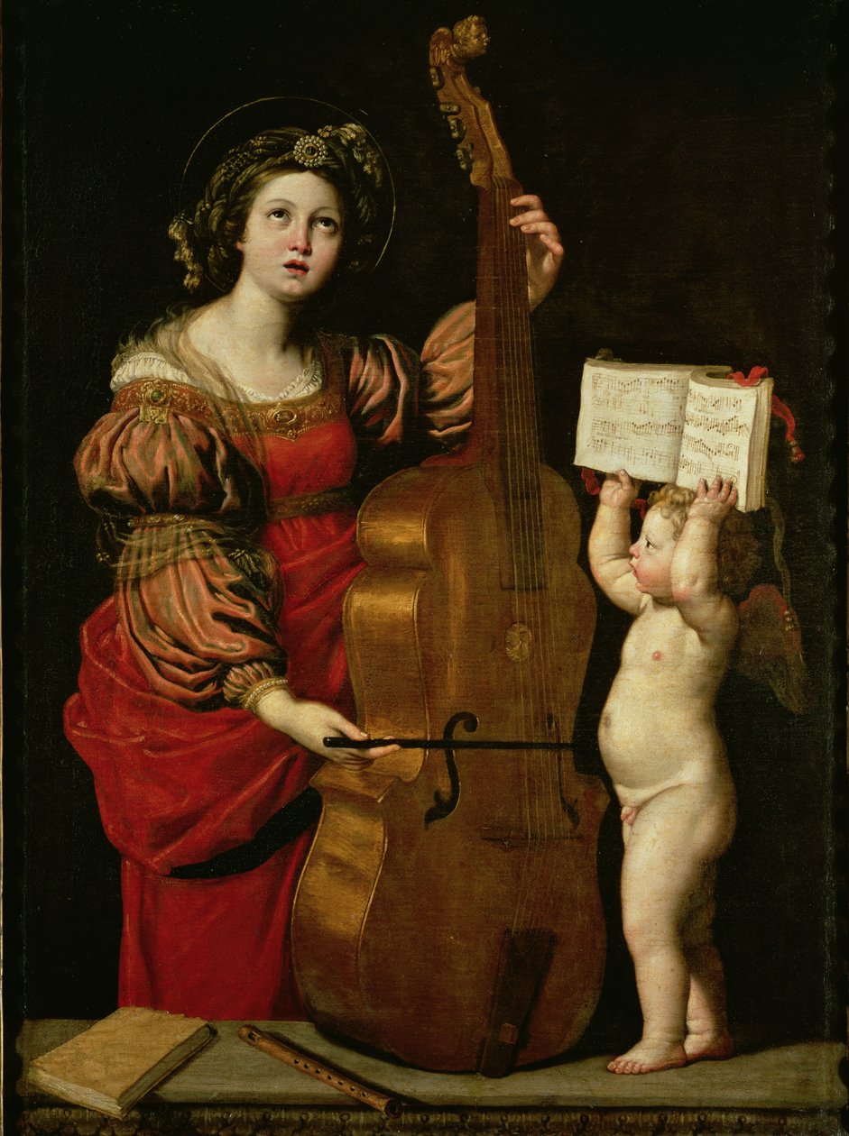 Skt. Cecilia med en engel, der holder et partitur, ca. 1620 af Domenichino