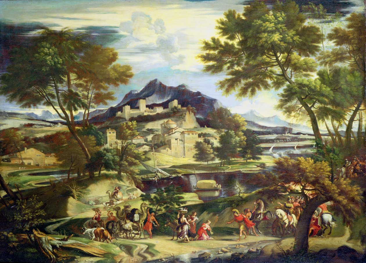 Mødet mellem David og Abigail (olie på lærred) af Domenichino (1581-1641) (circle of)