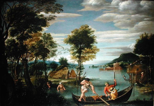 Landskab med både (olie på lærred) af Domenichino