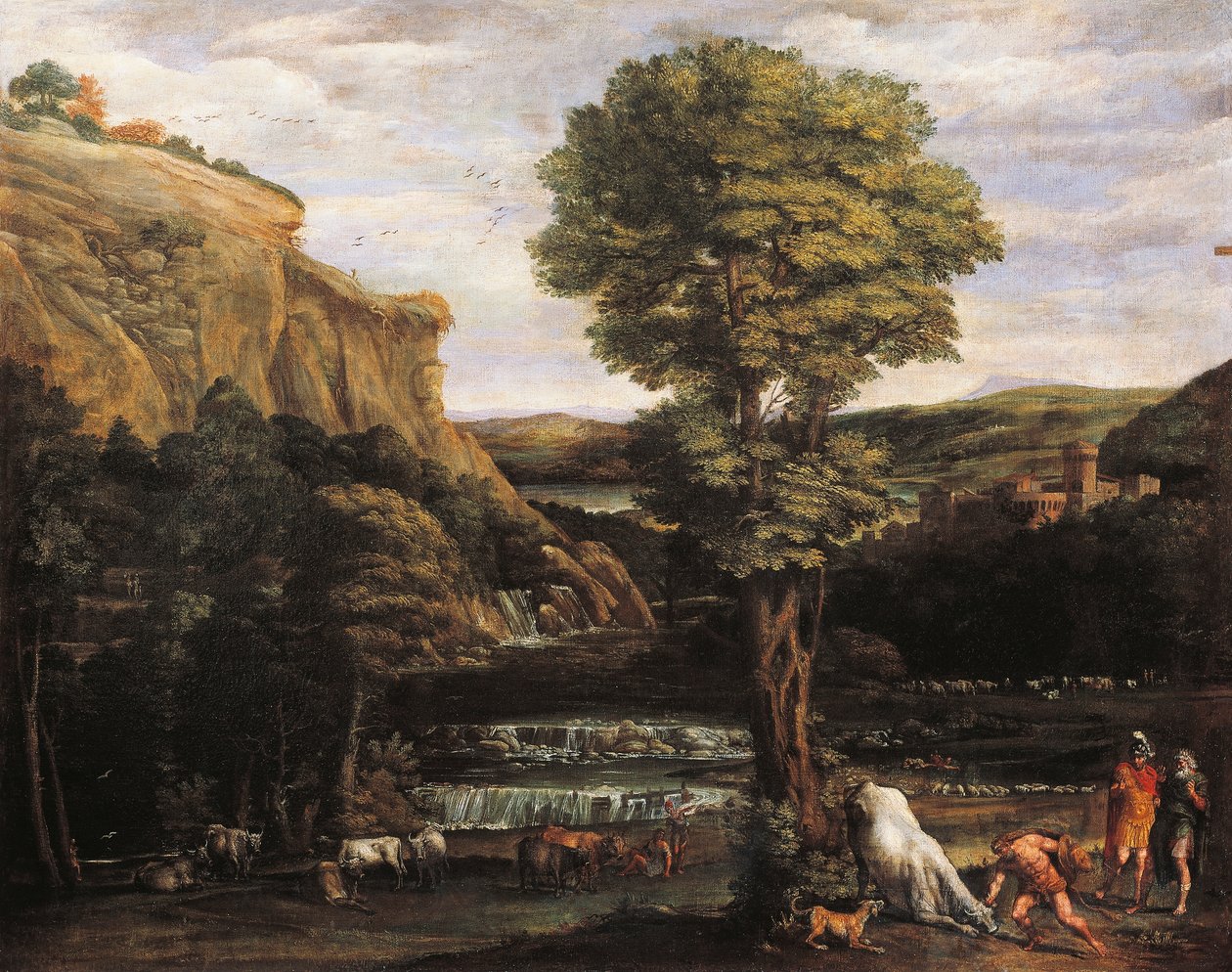 Landskab med Hercules, der kæmpede mod Achelous, blev til tyr af Domenichino (1581 1641)