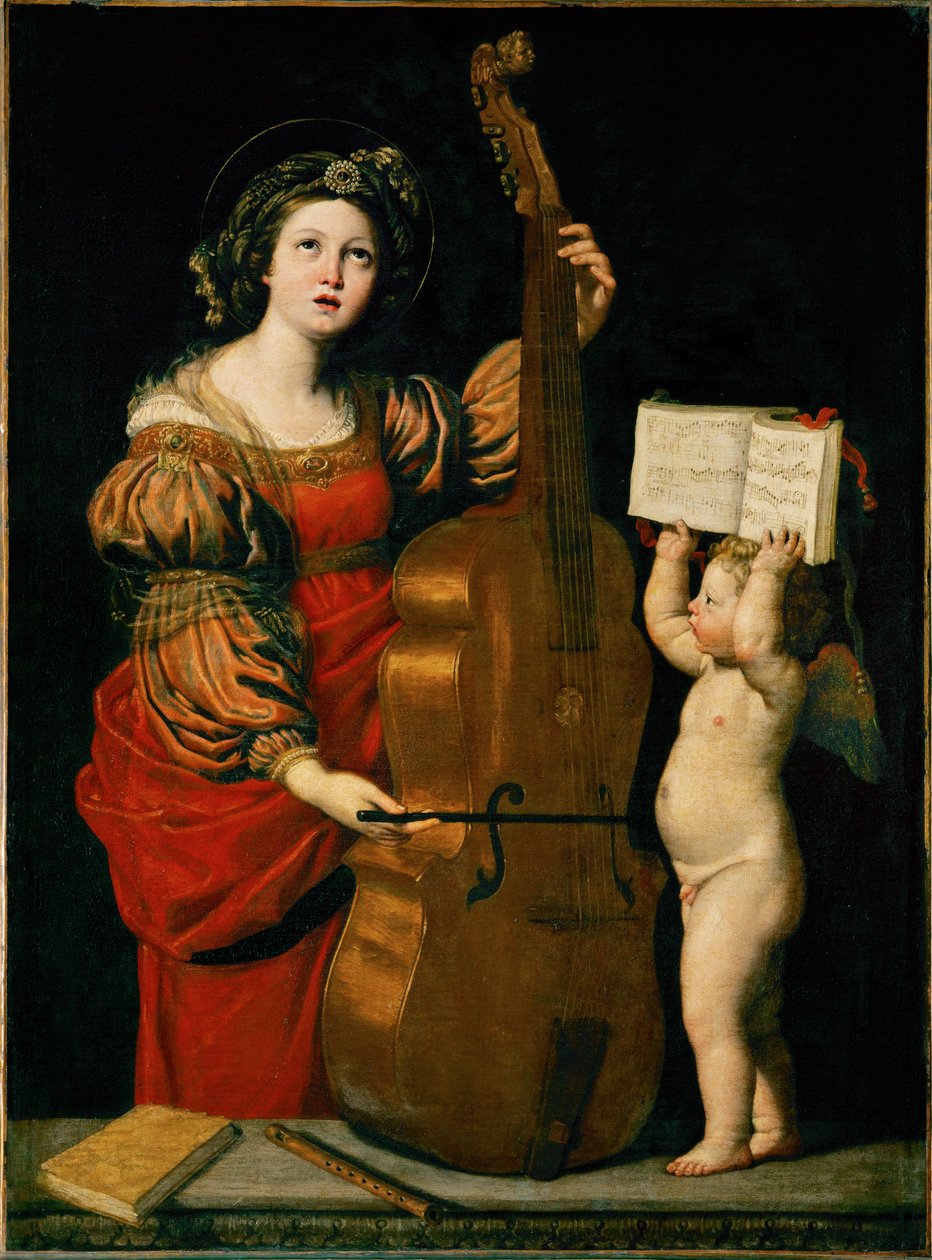 Sankt Cecilia og en engel med et partitur i hånden ... af Domenichino (1581 1641)