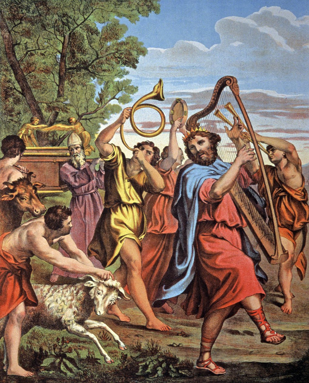 Kong David bringer pagtens ark tilbage, midten af det 19. århundrede (litografi) af Domenichino (1581 1641) (after)