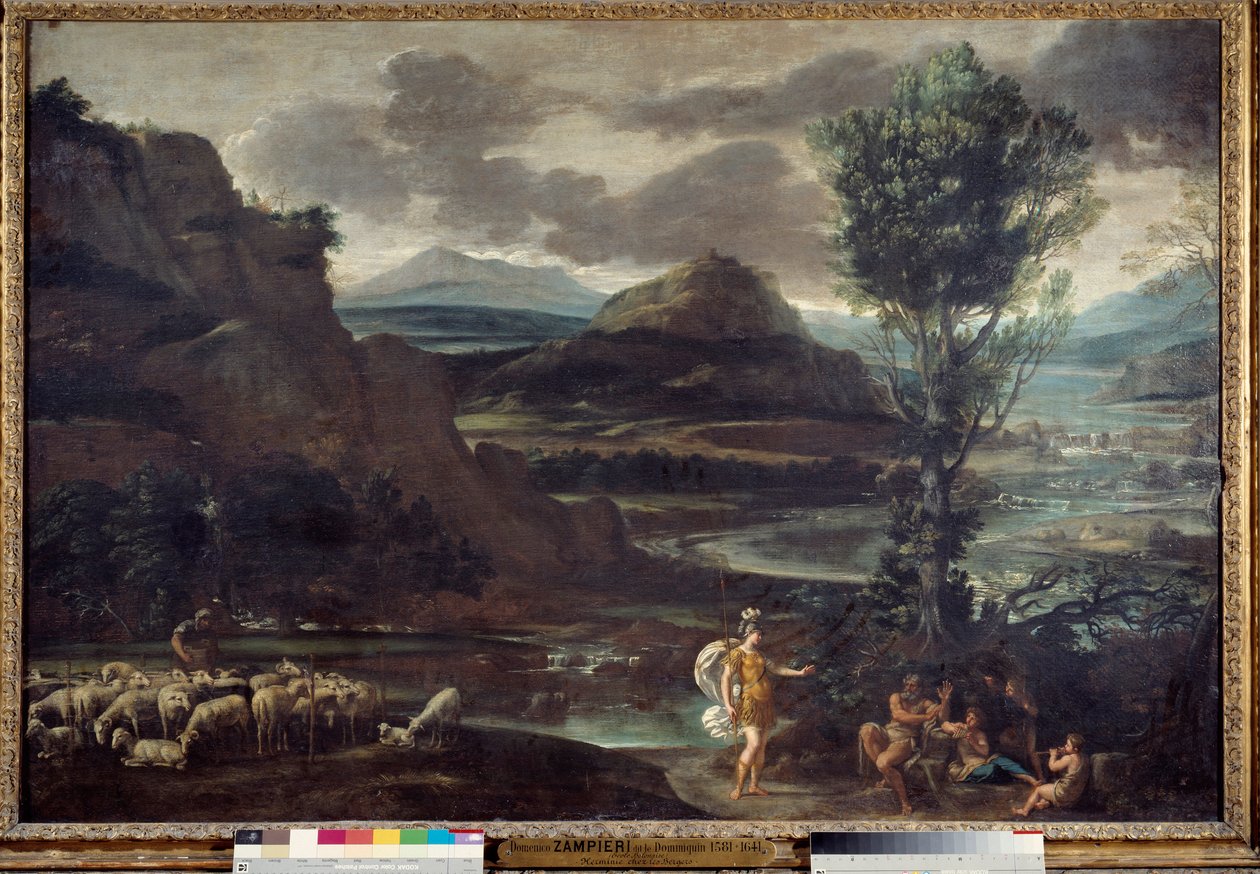 Herminie blandt hyrderne Illustration af en scene af "The Jerusalem delivree" (La gerusalemme liberata) af Torquato Tasso (kendt som kruset). Herminie dukker op for hyrder iført Clorindes rustning. Maleri af Domenico Zampieri (The Dominiquin af Domenichino