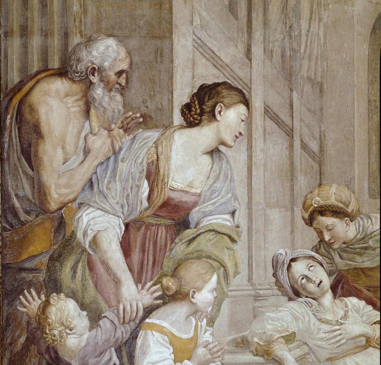 Historien om den hellige Cecilia: Cecilias død, detalje (Fresko) af Domenichino