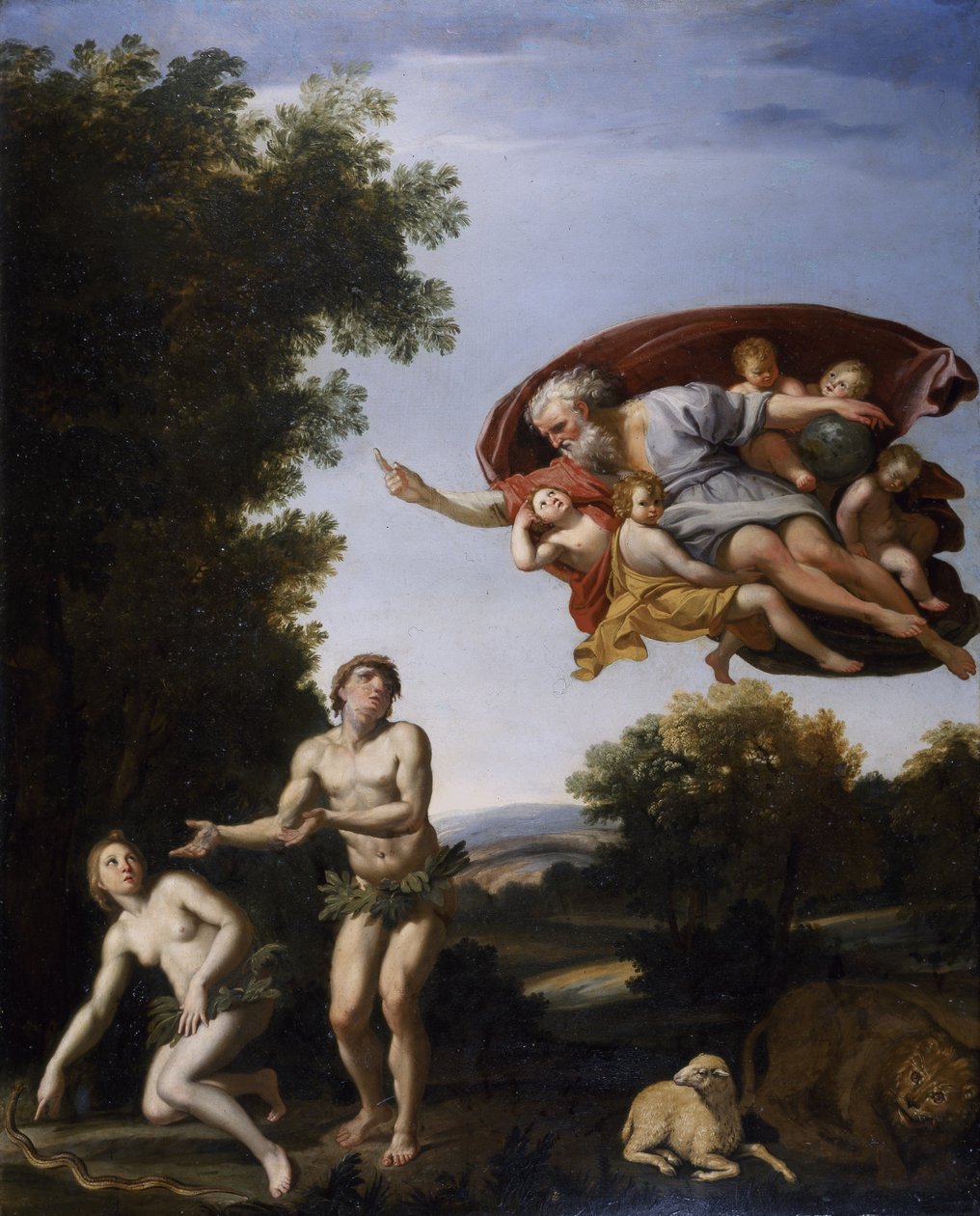 Uddrivelsen af Adam og Eva (olie på lærred) af Domenichino