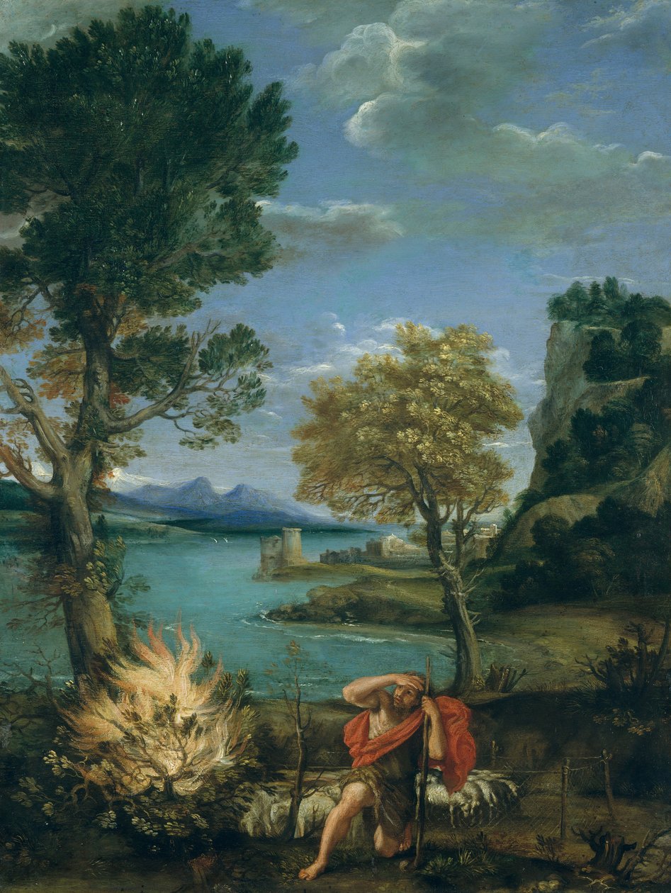 Landskab med Moses og den brændende busk, 1610-16. af Domenichino