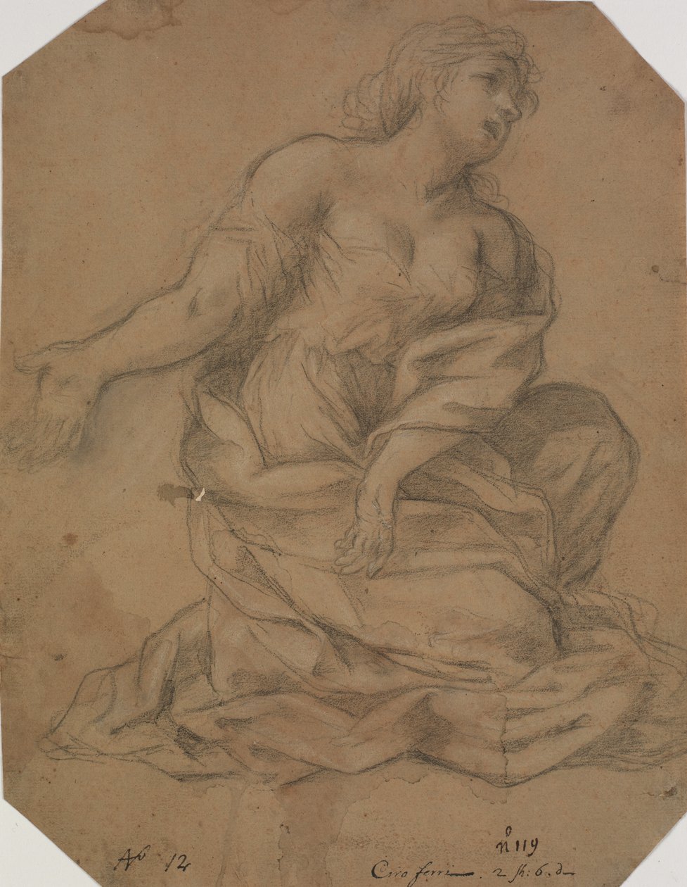 Putti, en engel i halvfigur og et kvindehoved. Studie til en Mariæ Bebudelse af Domenichino