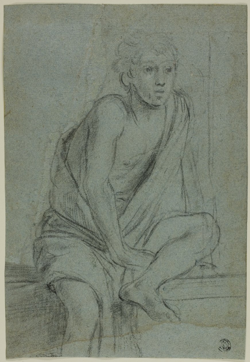 Siddende ungdom: Undersøgelse til afbrænding af Saint Andrew af Domenichino