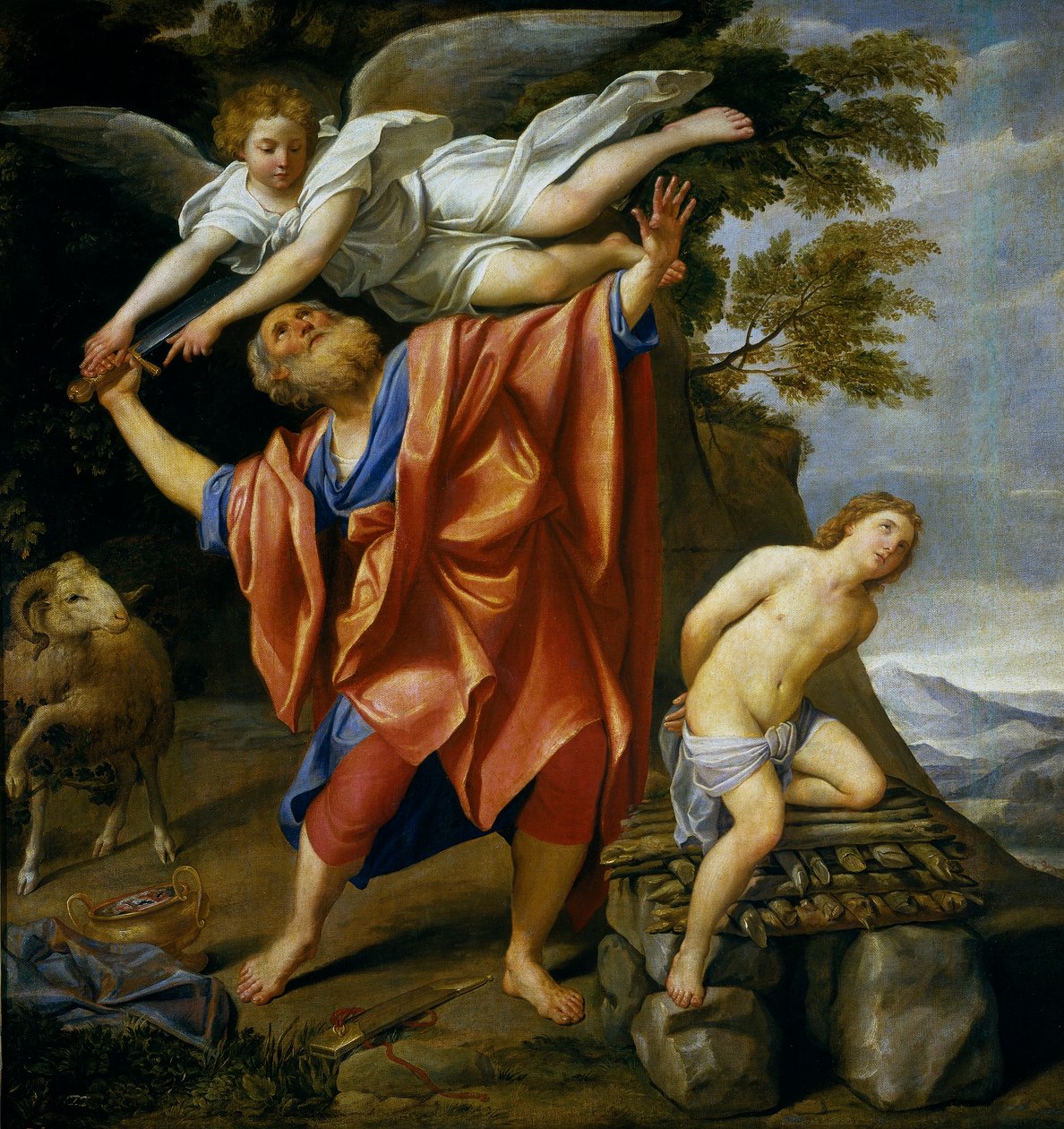 På spansk:  El sacrificio de Isaac Abrahams offer af Domenichino