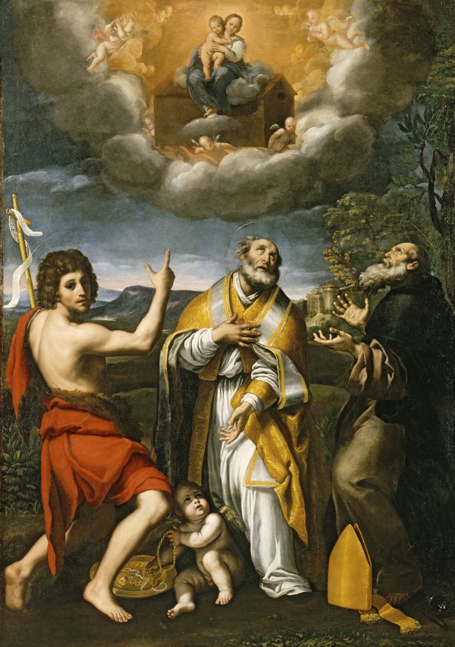 Madonnaen af Loreto viser sig for St. Johannes Døberen, St. Eligius og St. Anthony Abbed, ca. 1618-1620 af Domenichino