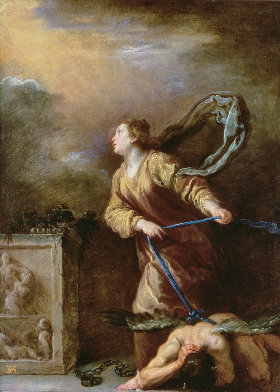 Den hellige Margareta af Cortona besejrer Djævelen af Domenico Fetti or Feti