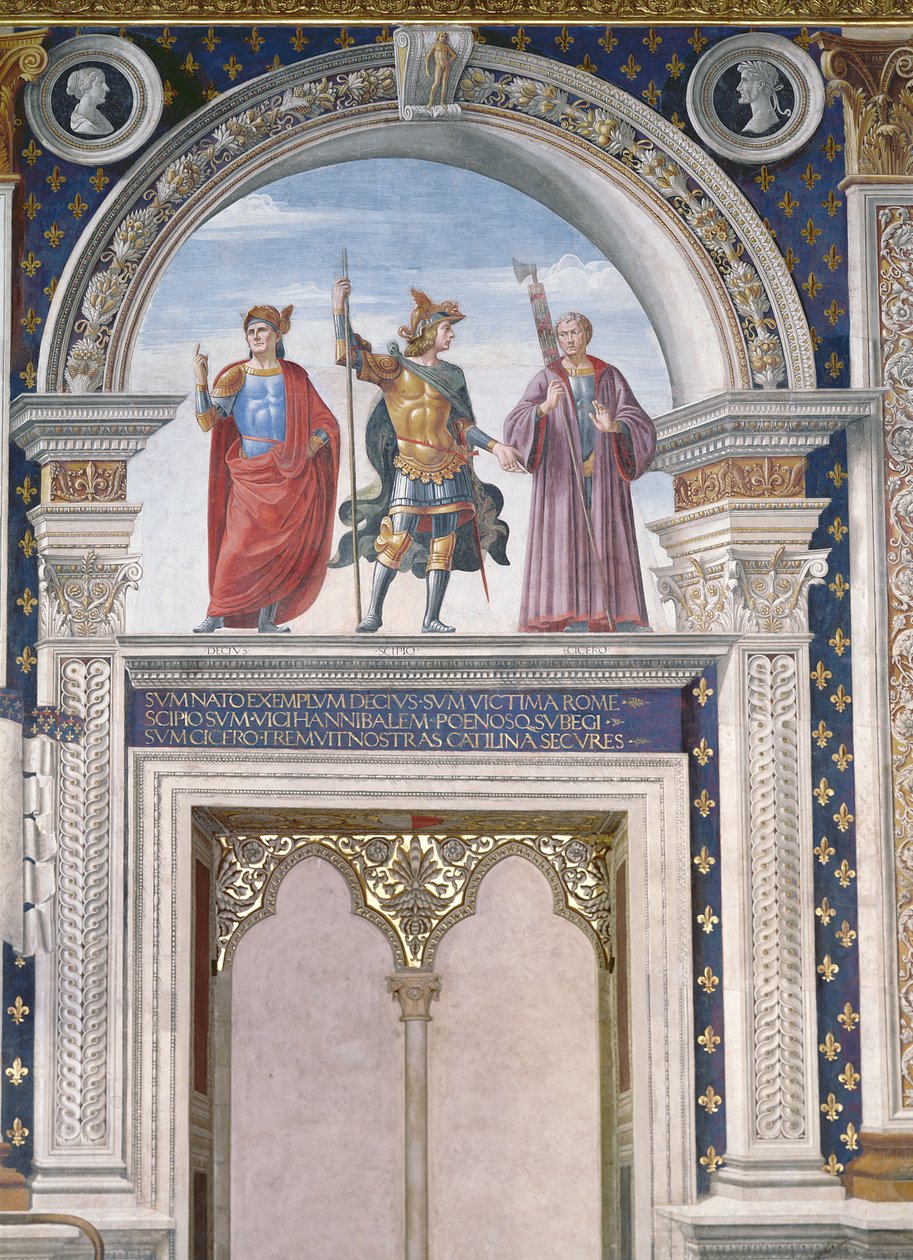 Decio Mure, Scipio (ca. 235-183 f.Kr.) og Cicero (106-43 f.Kr.) detaljer fra fresken i Sala dei Gigli, ca. 1470 af Domenico Ghirlandaio
