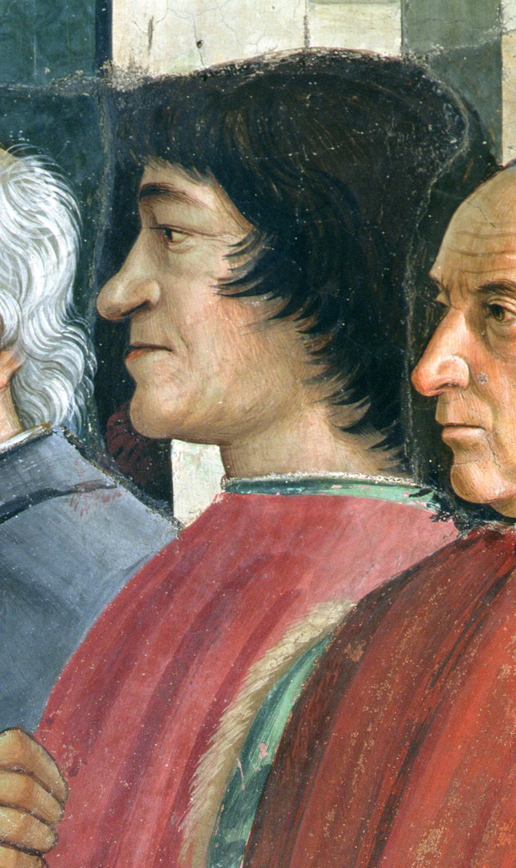 Lorenzo Medici, Detalje af Skt. Frans, der modtager ordensreglen fra pave Honorius, scene fra cyklussen af St. Frans af Assisis liv, 1486 (detalje fra 176888) af Domenico Ghirlandaio