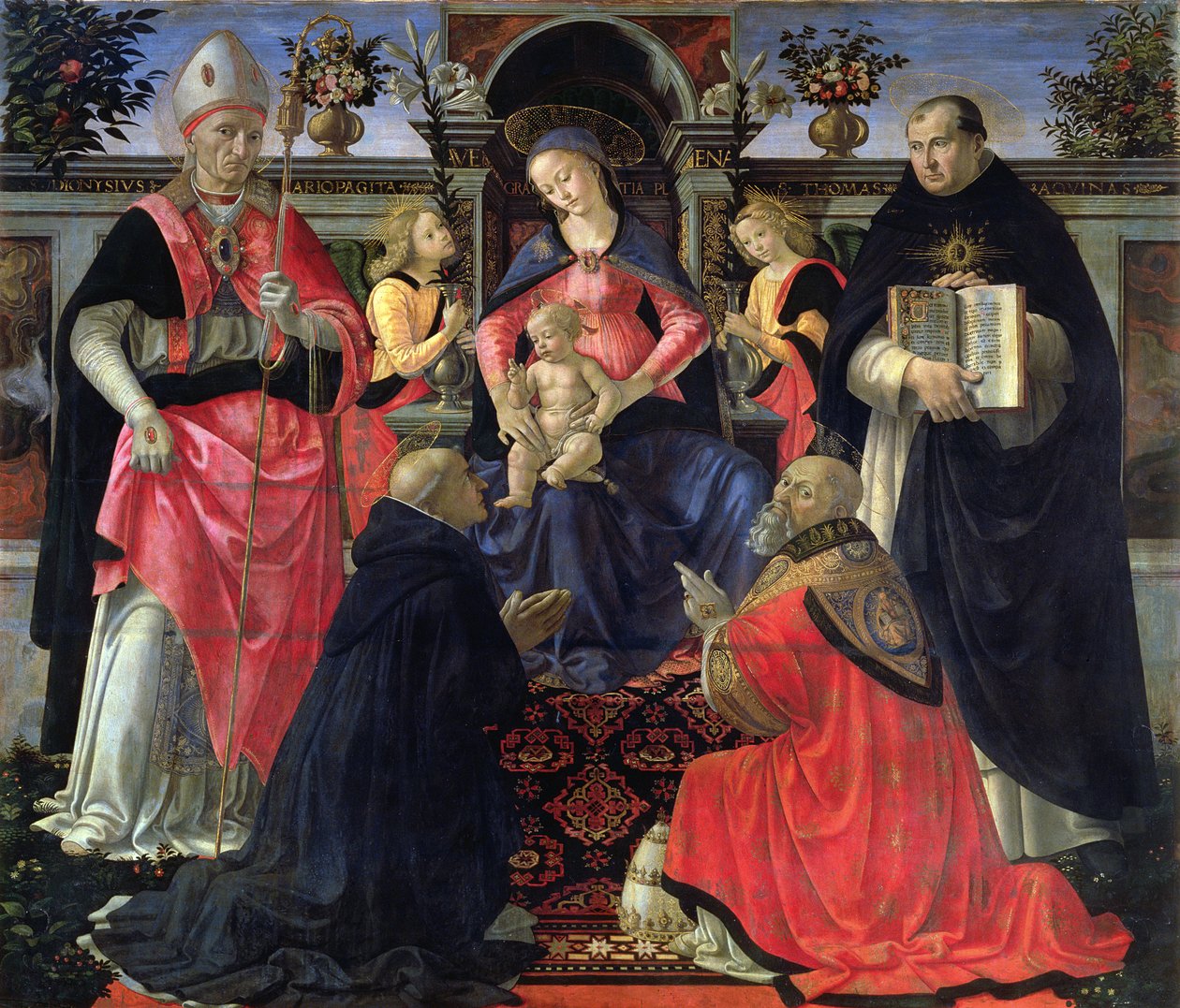 Madonna og Child troner med SS. Dionysius, Aeropagita, Domenic, Clement og Thomas Aquinas, 1483 af Domenico Ghirlandaio