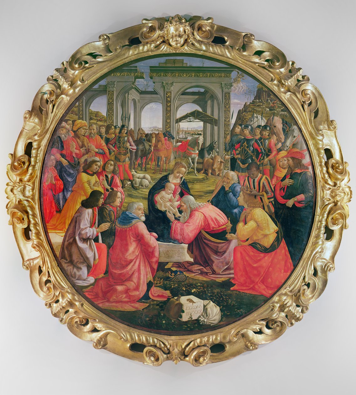 The Adoration of the Magi (med delvis ramme), 1487 (olie på træ) af Domenico Ghirlandaio