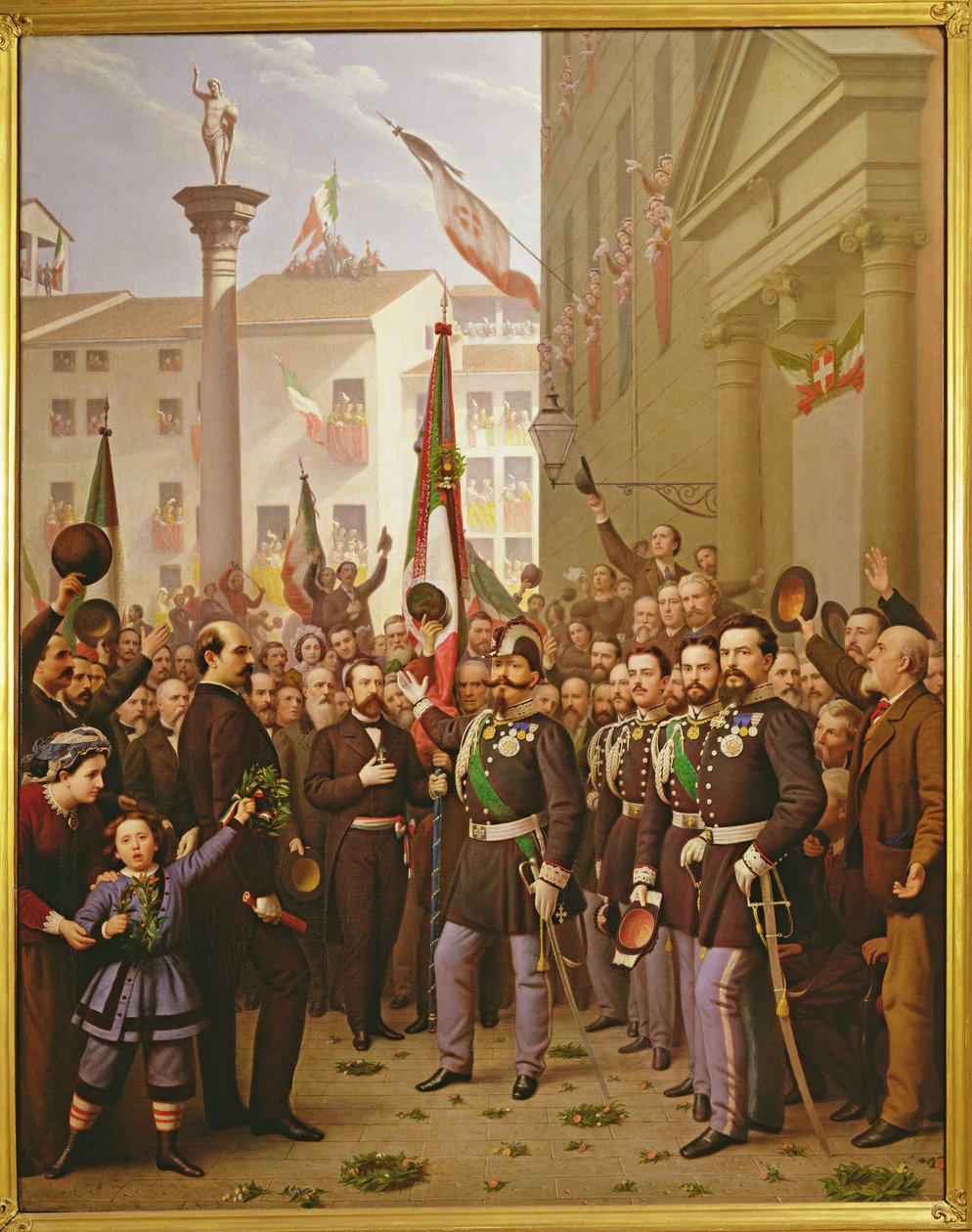 Victor Emmanuel II dekorerede flaget med guldmedaljen den 10. juni 1848 i Vicenza af Domenico Peterlin