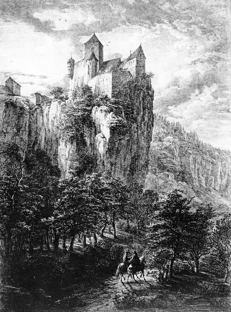 Schloss Prunn i Altmuhlthal, tryk af Friedrich Wilhelm Bollinger, 1818 af Domenico Quaglio