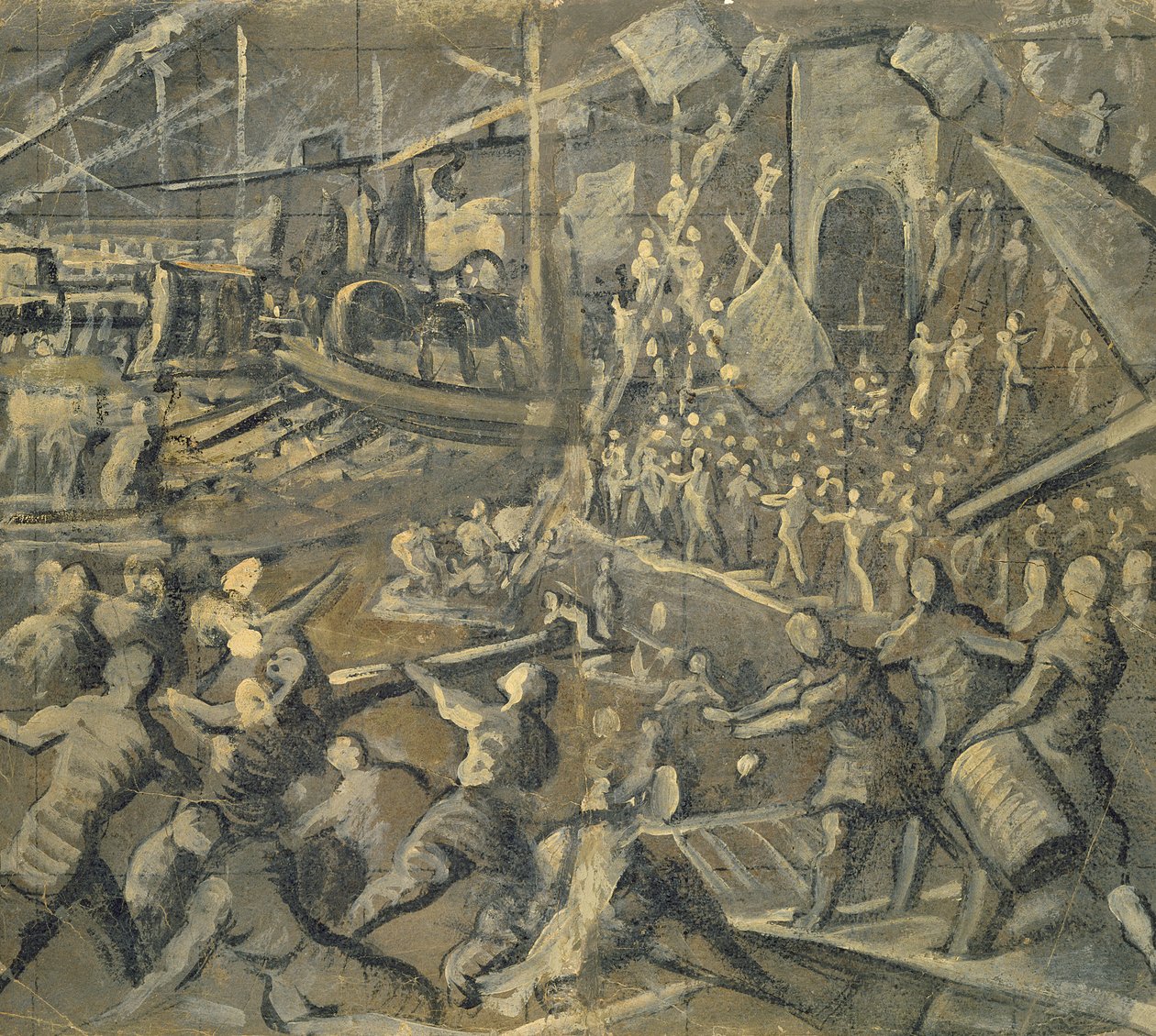 Venetianernes erobring af Konstantinopel i år 1204, 1598-1605 (blæk og tempera på brunt papir) af Domenico Robusti Tintoretto