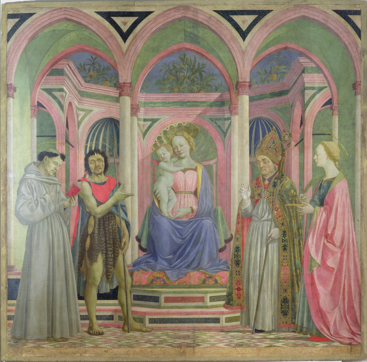 Jomfru og barn flankeret af St. Lucy, St. Nicholas, St. Johannes Døberen og St. Frans, ca. 1445-47 (tempera på panel) af Domenico Veneziano