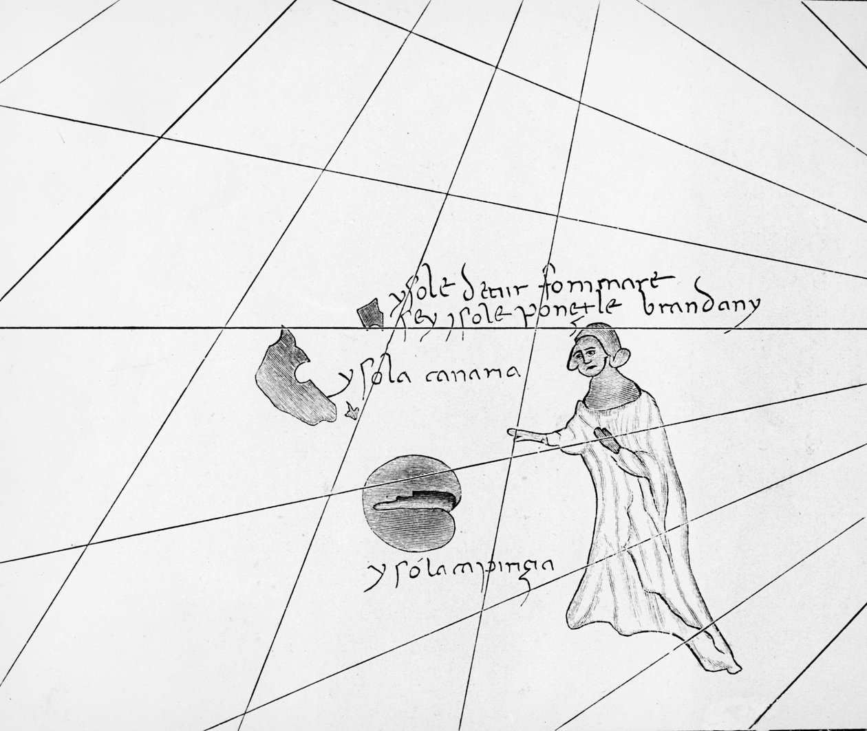 Saint Brendan, fra en C19. kopi af Pizzigani portolan, 1367 af Domenico and Francesco Pizzigano