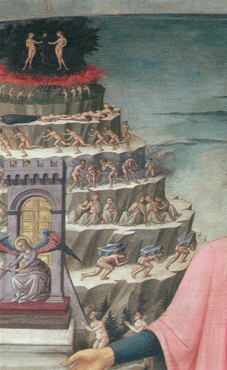 Dante og hans digt den guddommelige komedie, 1465 tempera på paneldetalje af 42355 af Domenico di Michelino