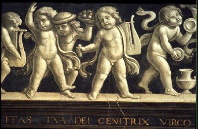Frise af keruber, fra Jomfruens fødsel (fresko) (detalje af 60456) af Domenico Ghirlandaio