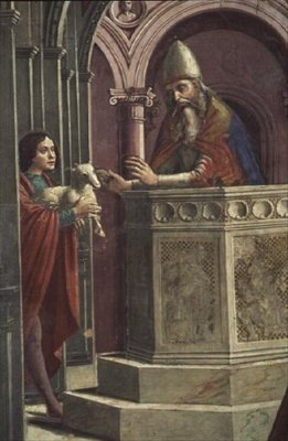 Joachim bringer sit offer, fra udvisningen af Joachim fra templet (fresco) (detaljer) af Domenico Ghirlandaio