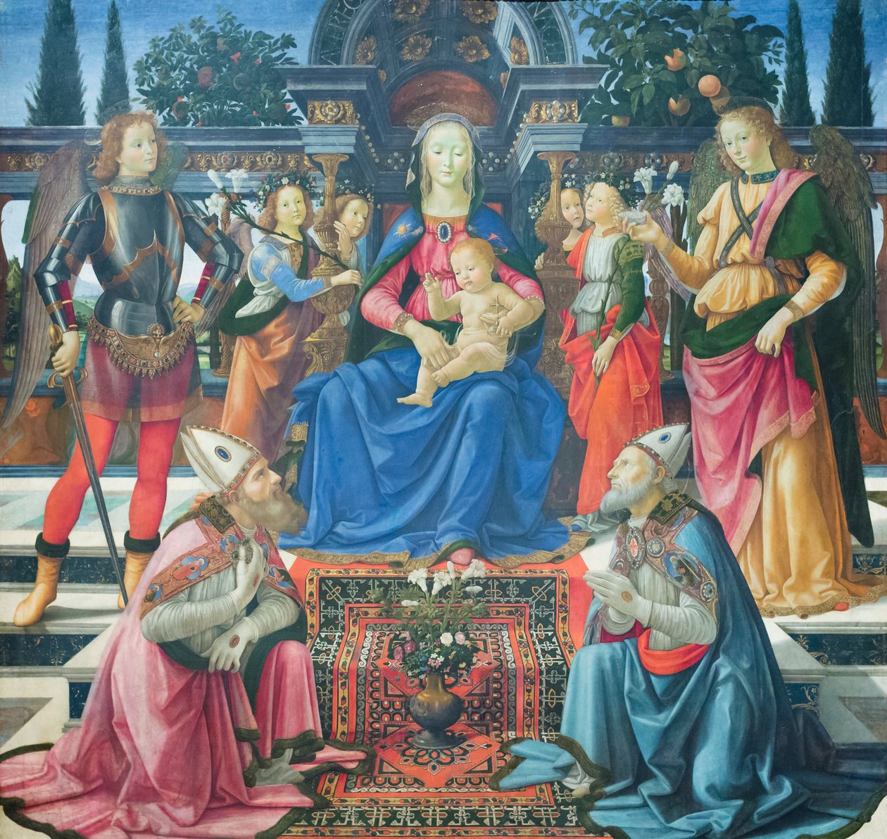 Madonna og Barn med ærkeenglene og med de hellige biskopper Justus og Zenobius af Domenico (1449 94) Ghirlandaio