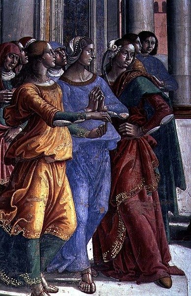 Tilskuere, fra Jomfru Maria i templet (fresco) (detaljer) af Domenico Ghirlandaio