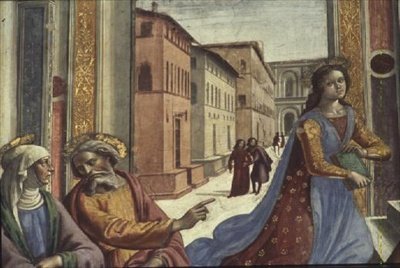 Jomfru Maria i templet (fresko) (detaljer) af Domenico Ghirlandaio