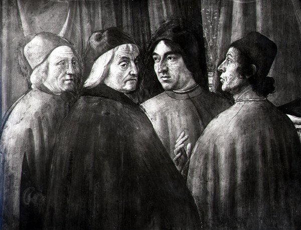 Zacharias i templet, detalje af mandlig gruppe af Domenico Ghirlandaio