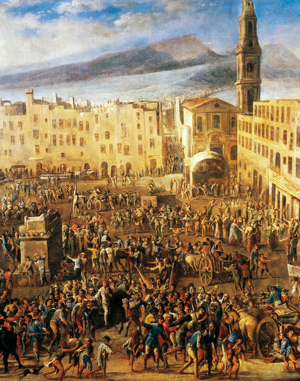 Piazza del Mercato i Napoli, detalje fra Masaniello-oprøret, af Domenico Gargiulo kendt som Micco Spadaro (1609 eller 1610 - ca. 1675), maleri. af Domenico (1612 75) Gargiulo