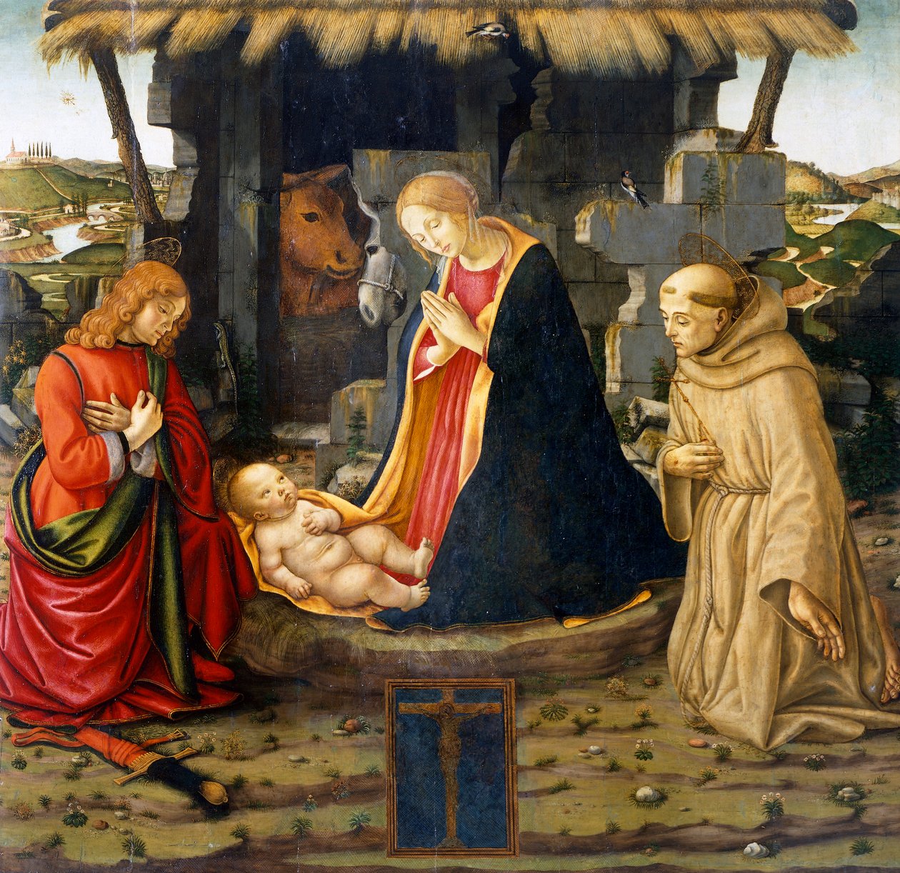 Fødsel med Sankt Frans og Sankt Julian af Domenico (workshop) Ghirlandaio