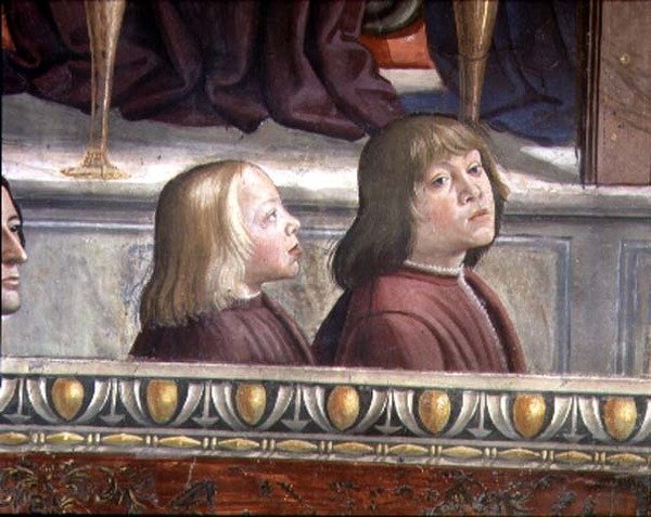Centralmuren af den hellige Franss livscyklus, ca. 1483 (detalje) (se 137591) af Domenico Ghirlandaio