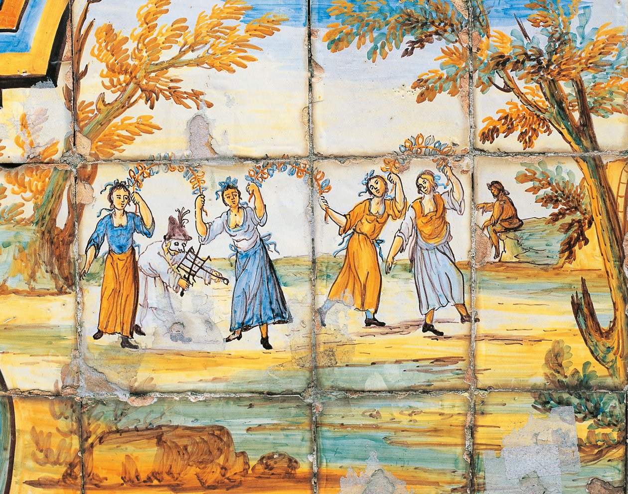 Detalje af majolika-dekoration af Cloister of Poor Clares af Domenico Antonio Vaccaro
