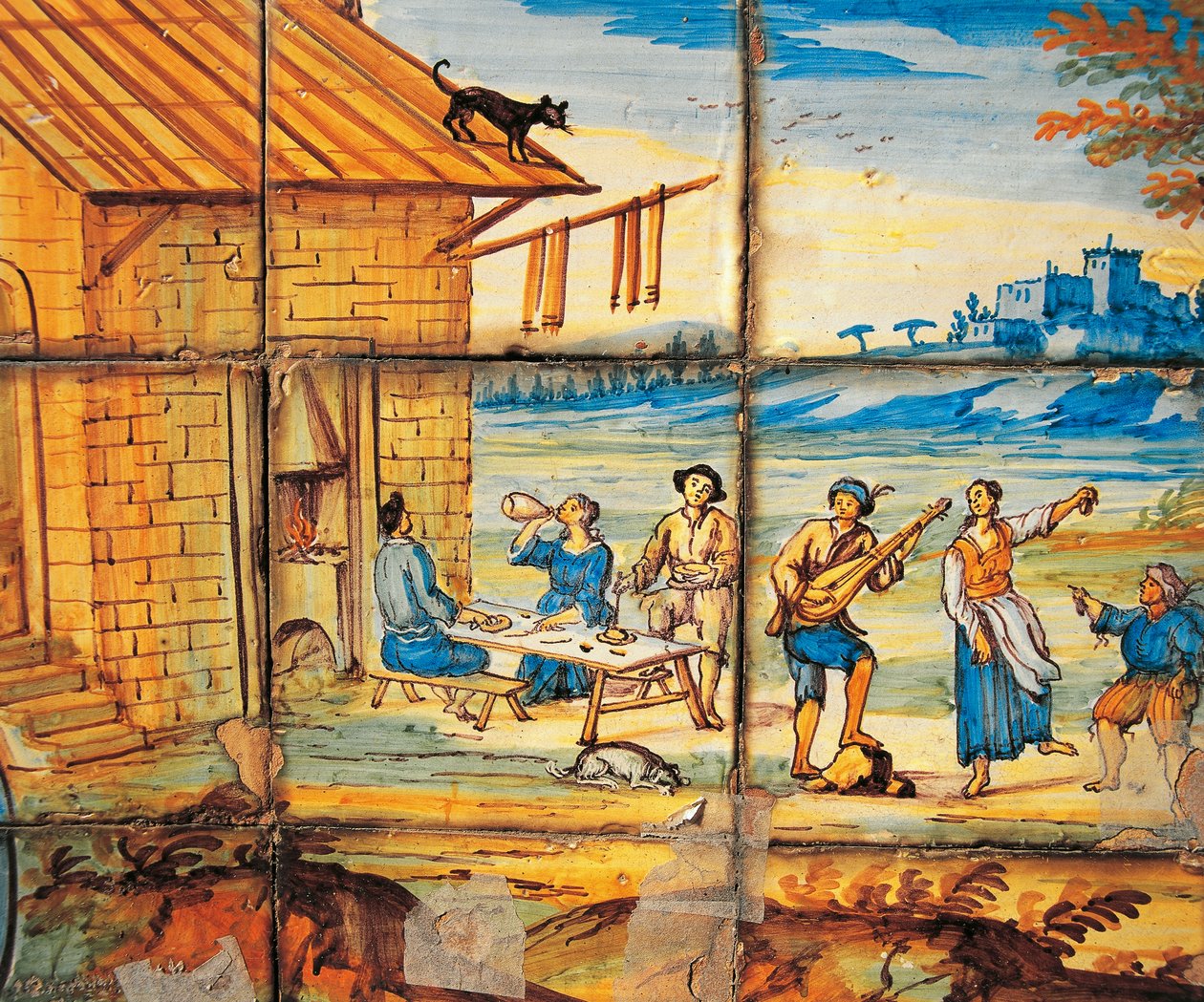 Detalje af majolika-dekoration af Cloister of Poor Clares af Domenico Antonio Vaccaro