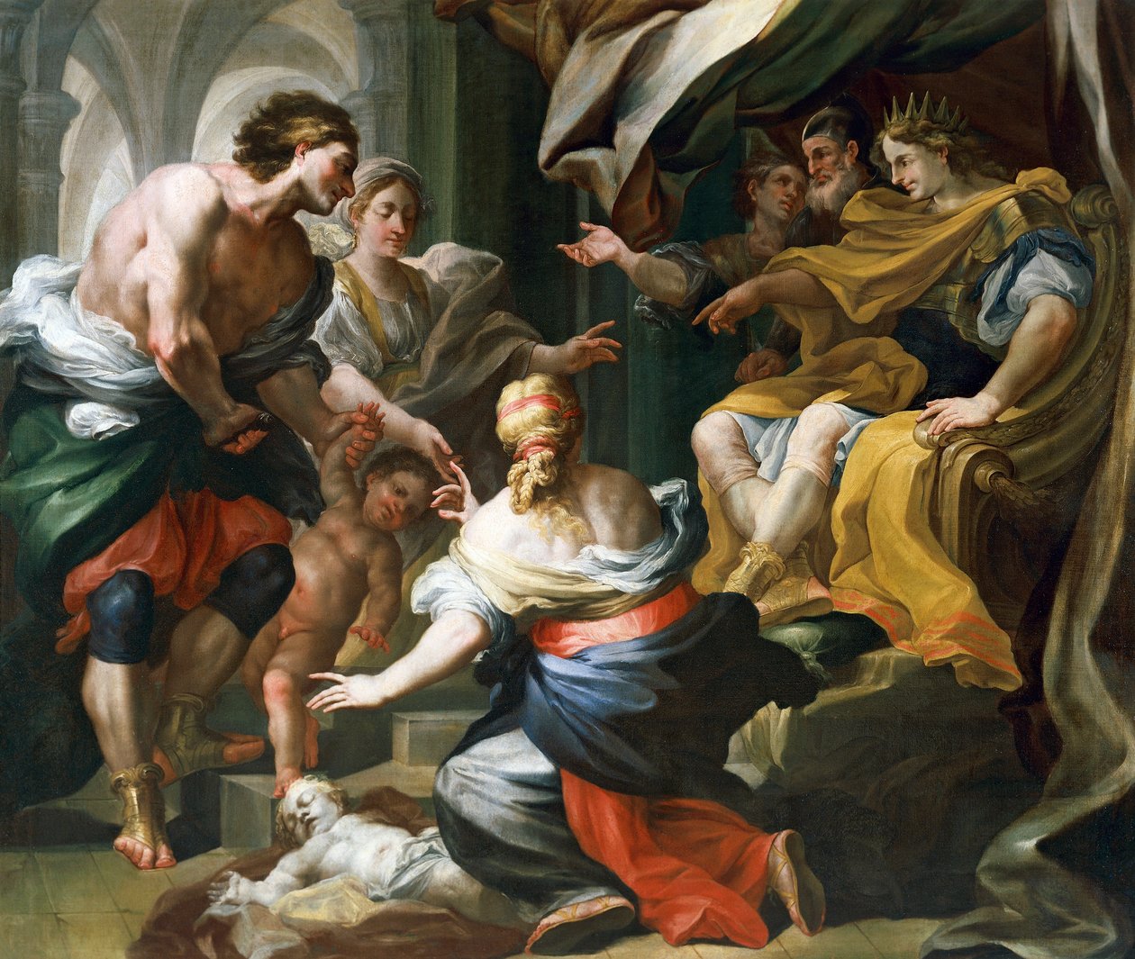 The Judgment of Solomon af Domenico Antonio Vaccaro (1678-1745), olie på lærred af Domenico Antonio Vaccaro