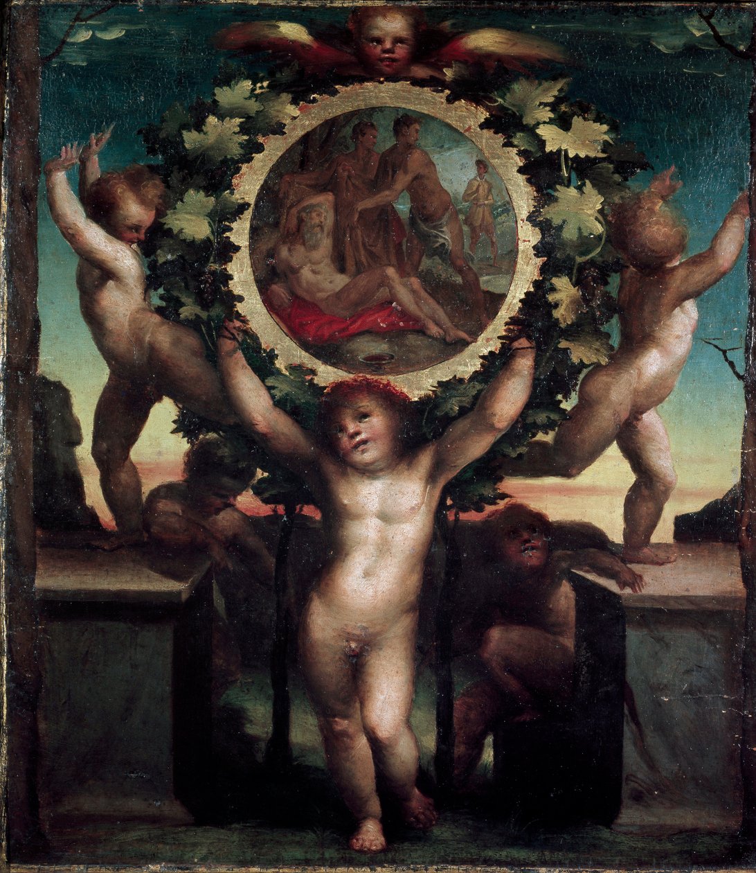 Engle (Putti) med Noes fuldskab. Maleri af Domenico Beccafumi (1486-1551) af Domenico Beccafumi