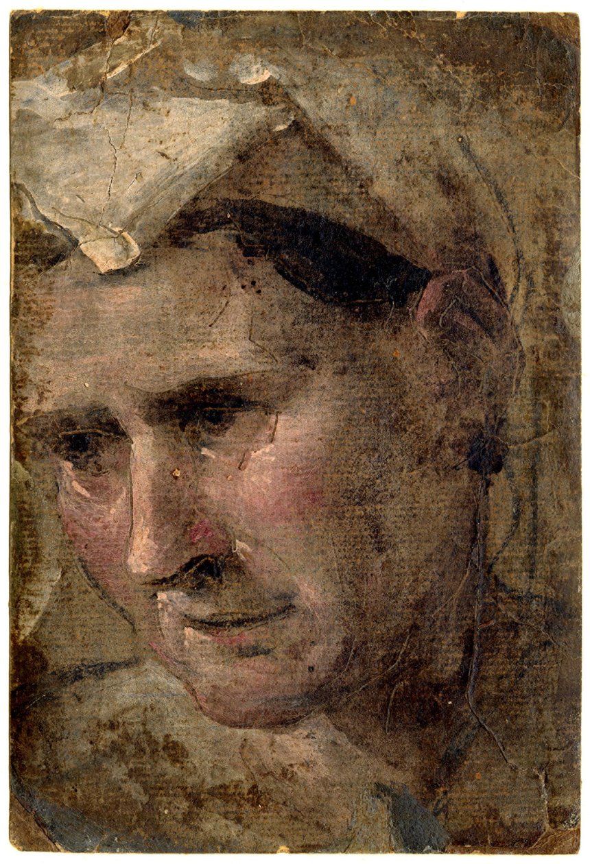 Beccafumi - Hoved af en gammel kvinde, der kigger ned til venstre Olie på papir, 1953,1212.4 af Domenico Beccafumi