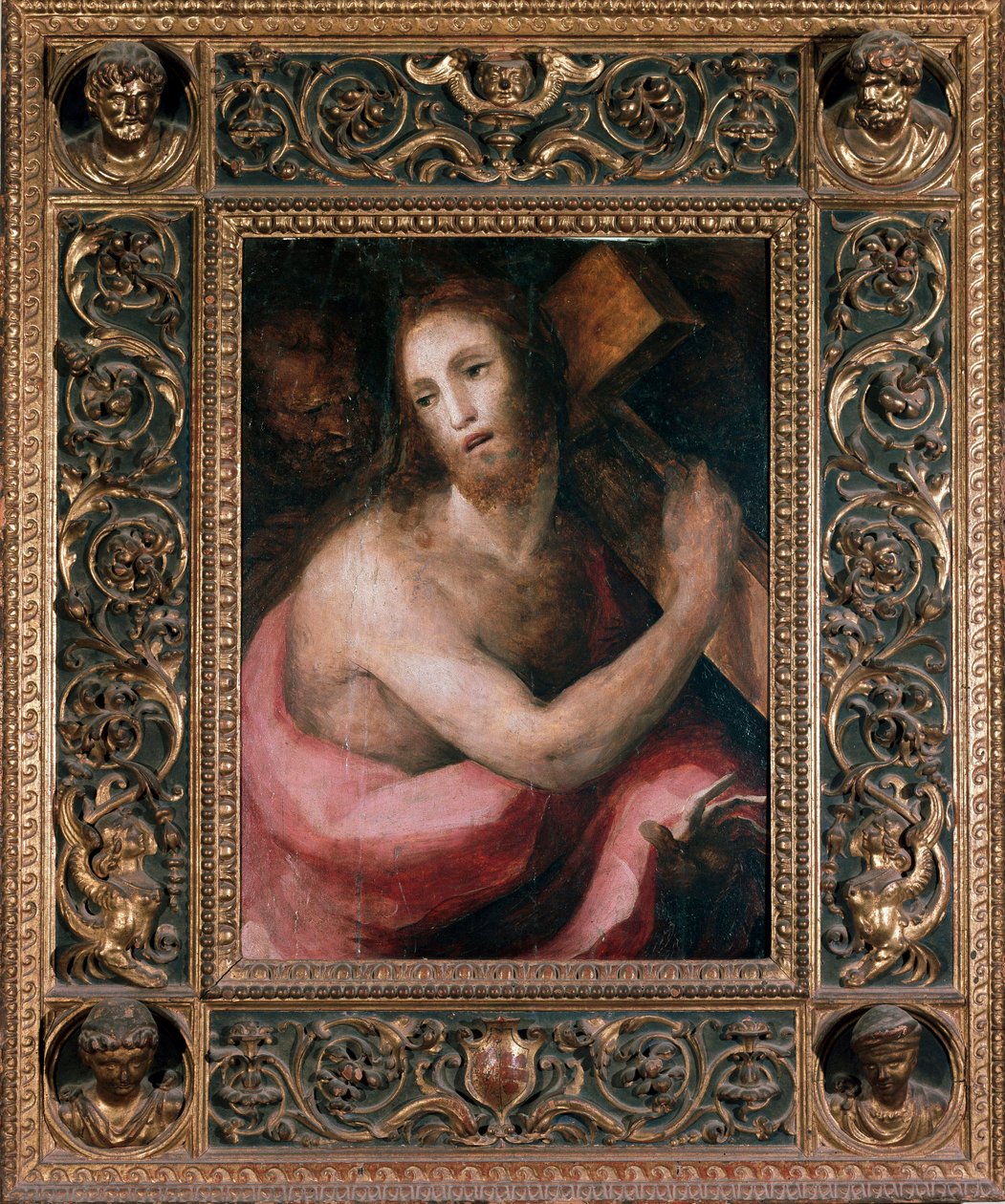 Ecce homoseksuel. Kristus bærer korset. Maleri af Domenico Beccafumi (1486-1551), ca. 1540. Drik. Mål: 75x75 cm. Siena (Siena), Museum for Metropolitan Opera af Domenico Beccafumi